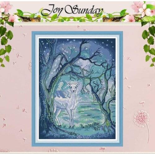 Silver Deer In Aurora Patterns Counted 11CT 14CT Cross Stitch Sets DIY Chinese Cross-stitch Kit Embroidery Needlework home decor