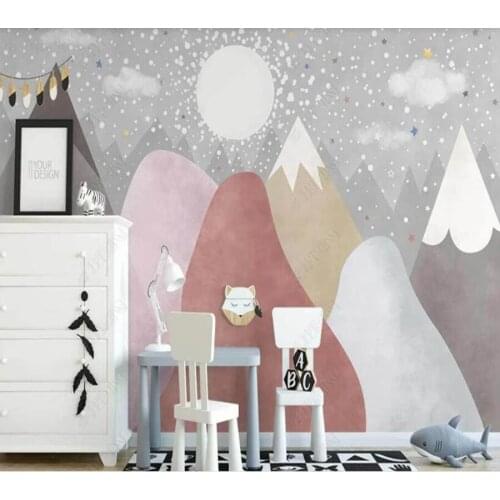 Papel de parede hand-painted abstract valley starry sky clouds childrens room 3D wallpaper mural,living room home decor