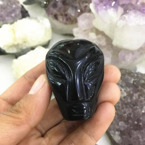 Natural Black obsidian extraterrestrial carved stone alien for decoration
