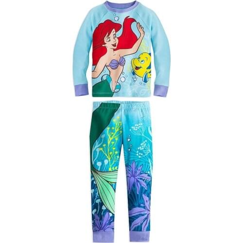 Hot Children LongSleeve Pajamas Sets Kids Boys Girls Mermaid Cartoon Clothing Baby Nightwear Cotton Pyjamas Fall Sleepwear Set