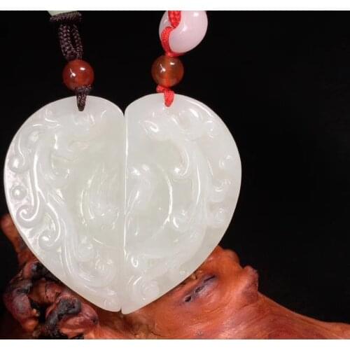 Natural hetian white jade handcarved dragon phoenix pendant simple retro pendant temperament jewellery fashion for lovers