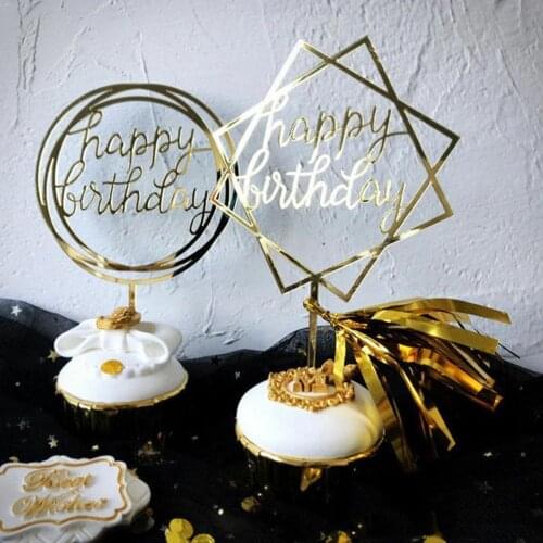Lovely Gifts Happy Birthday Cake Topper Acrylic Letter Flag Dessert Top For Birthday Supplies Party Decoration Cake Gold L8E5