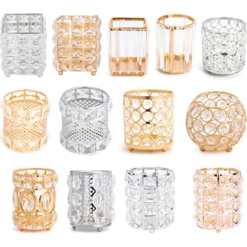 Crystal Makeup Organizer Metal Makeup Brush Storage Tube Eyebrow Pencil Makeup Bead Crystal Jewelry Storage Box Dropshiping