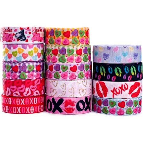 Love Pattern Grosgrain Ribbon Valentines Day Heat Transfer Printed 5yards 1‘’/1.5‘’/3‘’ for Girlfriend DIY Gift Wrapping