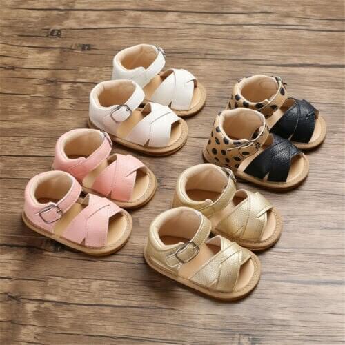 Newborn Infant Baby Girls Sandals Prewalker Non-slip PU Leather Shoes BUCKLE UK