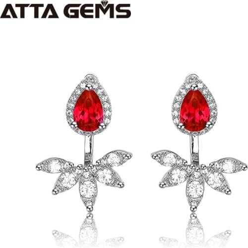 Ruby Sterling Silver Stud Earring Double-Wear S925 Romantic Earring Jewelry Brand Created Ruby Pear Cut Valentines Gifts