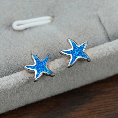 Simple Female White Blue Opal Starfish Earrings Cute Sea Star Small Stud Earrings Boho Rose Gold Silver Color Earrings For Women