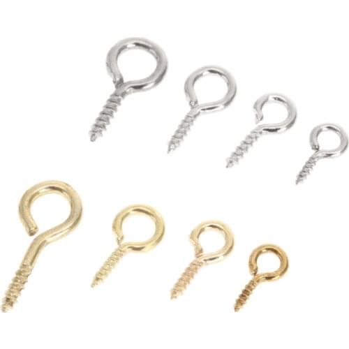 200Pcs Mini Eye Pins Eyelets Small Nails Metal Hooks Gold/Silver Screws Clasps Jewelry Findings Threaded Hardware 0#/03#/04#/05