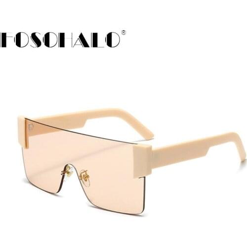 Rimless Square Sunglasses Women Men Luxury Brand Vintage Alloy Frame Sun Glasses Clear Lens One Piece Oversized Eyewear Shade
