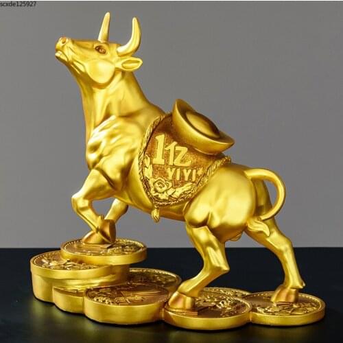 Modern Golden Money Cow Sculpture Abstract Resin Animal Statue Figurines Wall Street Cow Countertop Living Room Home Decoration