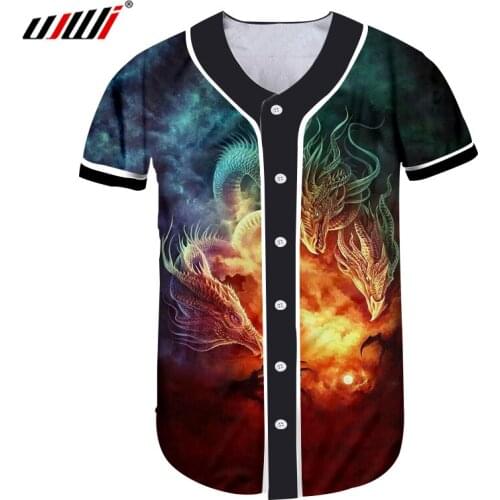 UJWI Hipster Cartoon T-shirt Men Unisex Hip Hop Short Sleeve 3D Dragon Printed Baseball Jersey Tee Shirt Street Wear Summer Tops