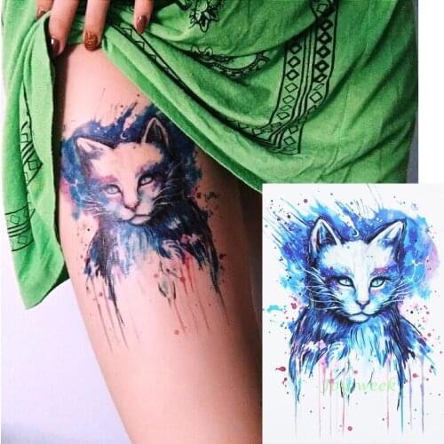 Waterproof Temporary Tattoo Sticker big size blue cat tattoo 21*15cm tatto stickers flash tatoo fake tattoos for men women