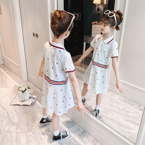 Girls' skirts summe new Korean version of grey cloth printed short-sleeved dresses, foreign styles and big children skirts