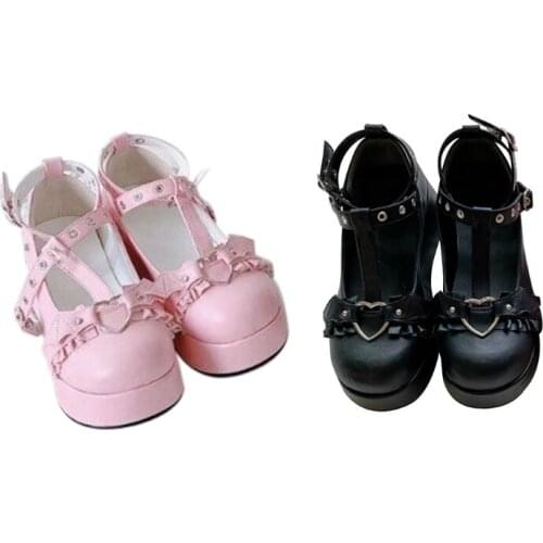 Girls Platform Wedges Angel Bat Marry Janes Pumps Buckle Womens Pumps New INS Cosplay Lolita Japanese Shoes Woman