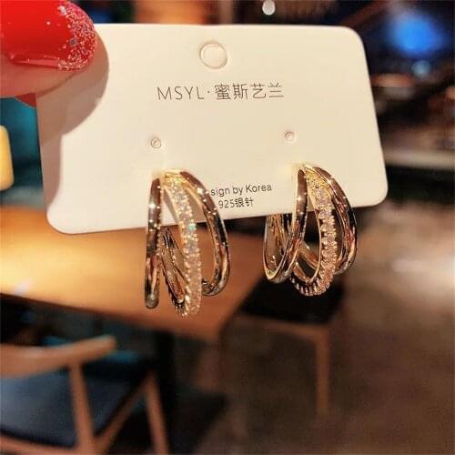 S925 Gold Round Drop Earring For Women Alloy Trendy Multi-layer Earrings Ear Accessories Hot 2021