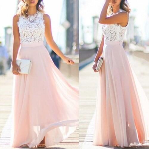 2021 Autumn Hot Sale New Lace Panel Women Chiffon Maxi Dresses Round Neck Sleeveless Dress Slim Fit Harajuku Fashion Party Dress