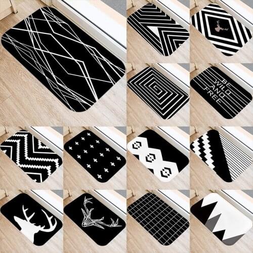 1Pcs Nordic Black Geometric Kitchen Entrance 40*60 Door Mat Coral Velvet Carpet Doormat Indoor Floor Mats Anti-Slip Rug 48231