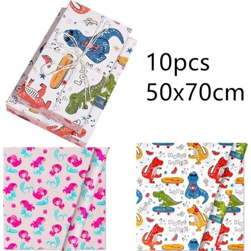 10pcs Dinosaur Mermaid Print Cartoon Craft Papers Gift Wrapping Papers Birthday Party Dinosaur Party Baby Shower Gift Supply