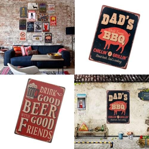 2pcs Vintage Retro Beer BBQ Metal Tin Sign Wall Plaque Poster Cafe Bar Pub Club Home Decor 20x30cm