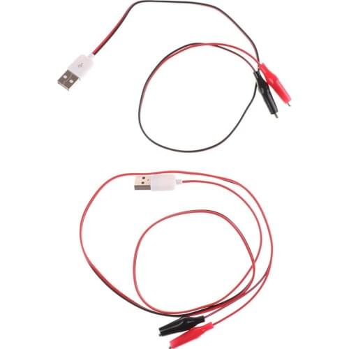 1pc 50cm/75cm 2 color USB Male Power Connector Adapter Cable Test Leads Crocodile ClampCopper Alli Clips with Wire
