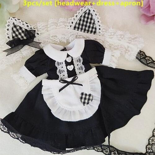3Pcs/Set Blyth [Headwear+Dress+Apron] Azone Maid Clothes Doll Accessory (Fit Holala,Pullip,ICY, JerryB,Ob24)