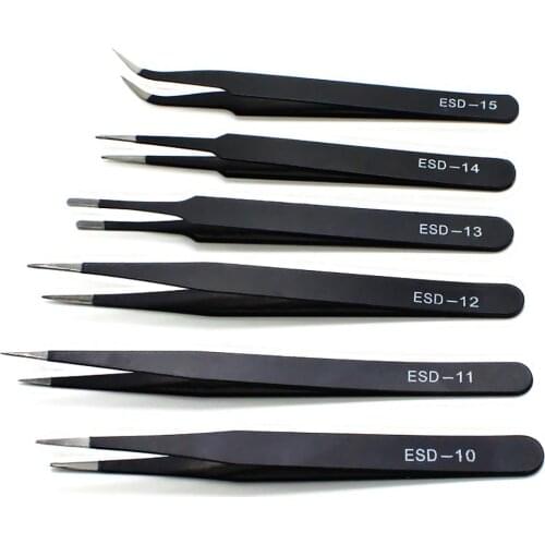 Durable 6Pcs Stainless Steel Anti-static Precision Curved Straight Tweezers Repair Tools