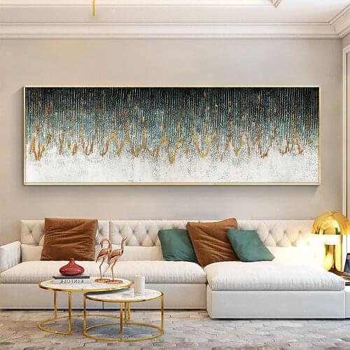 Abstract Dark Green With Gold Foil Paintings Hand Painted Oil Paintings on Canvas Handmade Modern Wall Art For Home Decoration