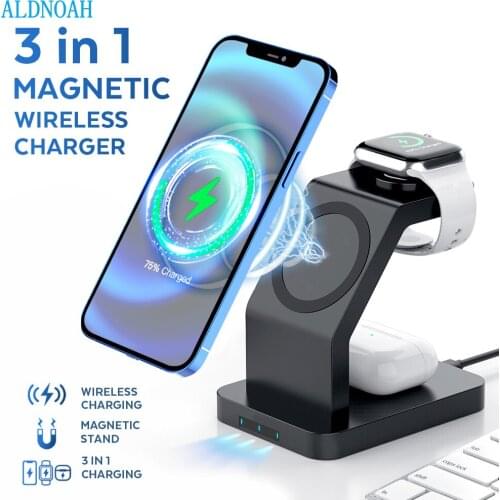 15W QI 3 In 1 Magnetic Wireless Charger Dock Station For Magsafe Iphone 12/11FastCharging Station Apple Watch 6/5/4 Airpods Pro