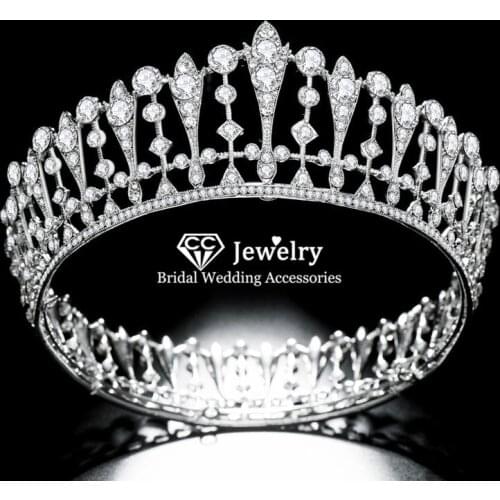 CC Round Crown Tiara Wedding Hair Accessories for Women European Style Bridal Engagement Ornaments Princess Diadem Headwear HS41