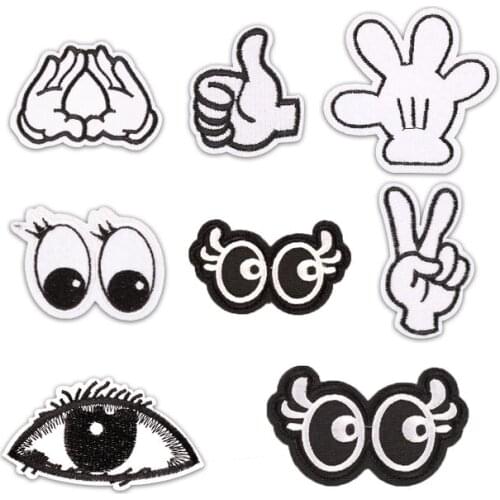 Black and White Hand Eyes Thumb Clothes Patch Patch Repair Factory Direct Skull Wings Cowboy