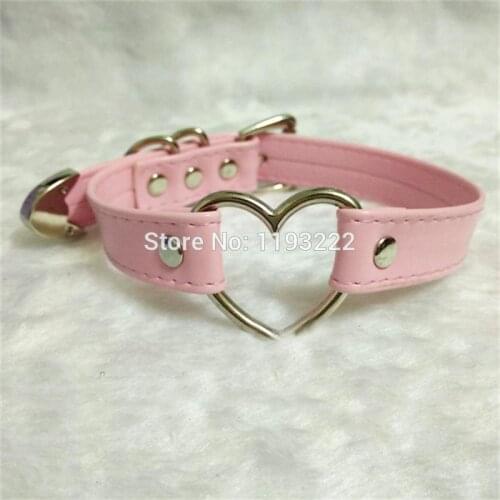 100% Handmade Women Girl Heart Shaped Harajuku PU Leather Buckle Choker BDSM Collar Necklace