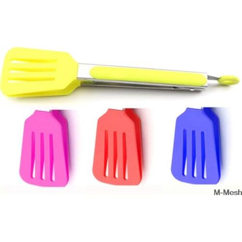 Colorful BBQ Tongs Silicone Cover Handle Kitchen Tongs Lock Design Barbecue Clip Clamp Stainless Steel Food Tongs Random Color
