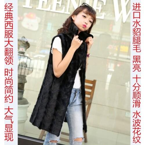 Long natural real piece mink fur vest women long jacket overcoat Womens Clothing winter
