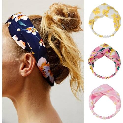 Bohemian Print Wild Elastic Headband Vintage Cross Elastic Knot Band Headband Fashion Travel Shopping For Women Hair Accessories