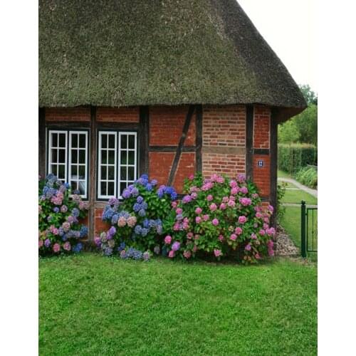 5x7ft Flowers Lawn House Photography Backdrops Photo Props Studio Background