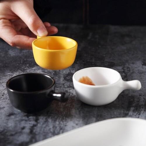 Personality Ceramics Seasoning Chic Soy Sauce Dish With Handle Glaze Hand Geometry Plate Vinegar Bowl Candy Cute Small Dishes