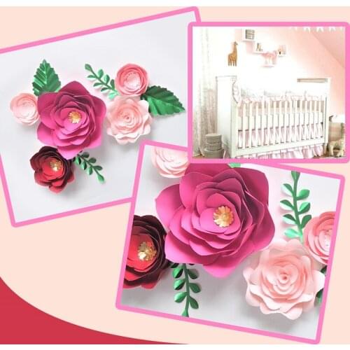 Artificial Rose Flower DIY Paper Flowers Leaves Set For Baby Shower Backdrops Birthday Decorations Nursery Wall Deco Sweet Room