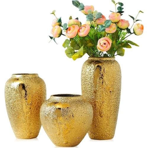 Custom Luxury Porcelain Vase Golden Bottle Home Hotels Living Room Decorative Gold Ceramic Flower Vase