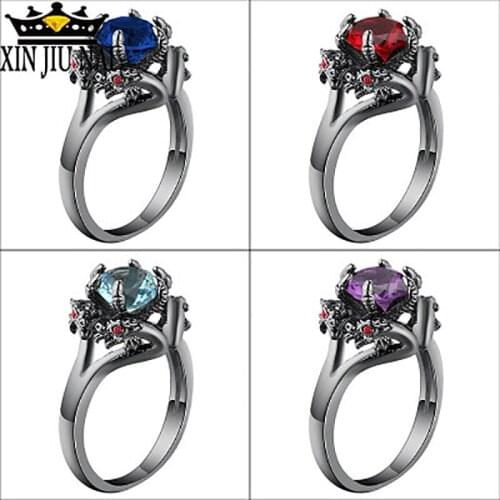 4 Colors Personalized Ssangyong Beads Rings Black Fashion Crystal Zircon Dragon Ring For Women Punk Party Jewelry Gift