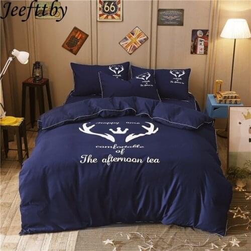 Jeefttby New Home Cartoon Christmas Deer Pattern 3/4Pcs Fit Kids Adult Bedding Set Queen Size Duvet Cover Bed Sheet Pillowcase