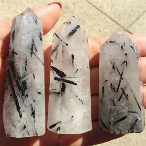 Beautiful natural black tourmaline point quartz crystal pillar column reiki healing natural stones pendant and min 1pcs