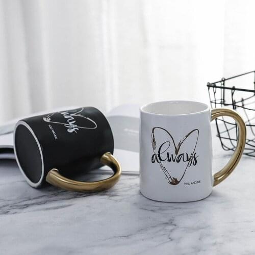 Creative Ceramic Coffee Mug Gold Plated Handle You And Me Couple Cup For Water Women Milk Cup Tumbler Cups And Mugs Ceramic Mug