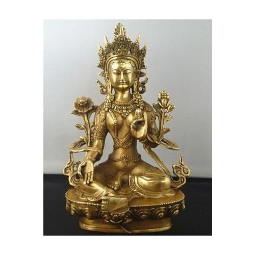 COPPER BRASS CHINESE CRAFTS ASIAN 8.5" DELICATE CHINESE TIBETAN BUDDHISM GREEN TARA GOD GODNESS KWAN-YIN BUDDHA STATUE