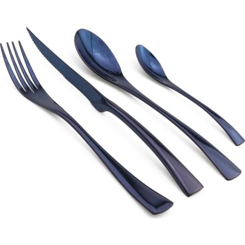 Multi-color Steak Dinner Knife Stainless Steel Black Blue Rose Cutlery Set Dinnerware Forks Tableware Silverware Sets 4Pcs/Lot
