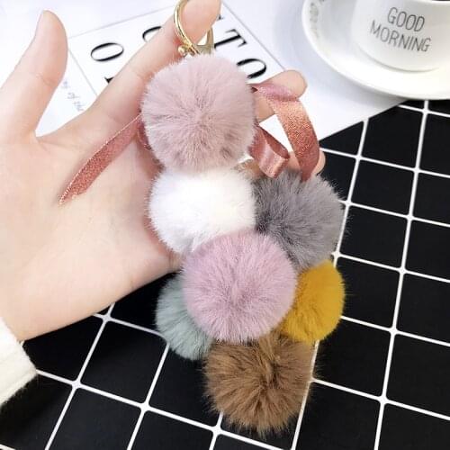 Trendy Fruit Ball Pompom Keychain Fluffy Fur Grape Key Chain Cute Bag Charms Trinket Car Keyring Wholesale Jewelry Gift