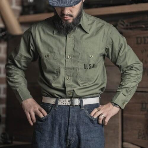 Bronson US Navy N-3 Utility Shirt Military Mens Long Sleeve Work Shirt Olive Green