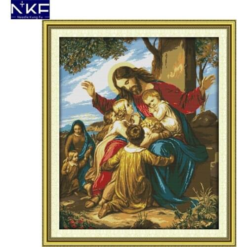 NKF Jesus and His Children Cross Stitch Needlework Counted Cross Stitch Kit Embroidery Cross Craft Cross Stitch for Home Decor