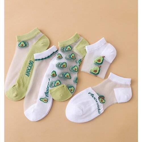 5 Pairs New Fashion Casual High Quality Crystal Silk Tide Sock Strawberry Peach Ice Cream Avocado Fruit Harajuku Breathable Sock