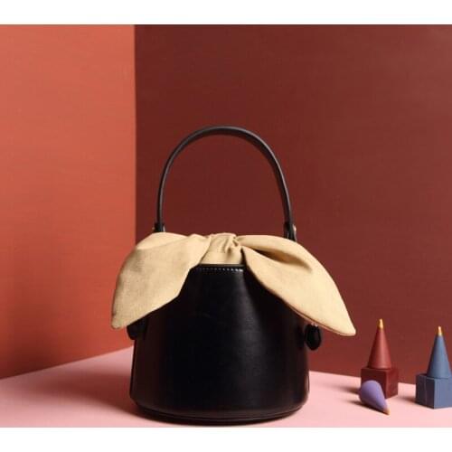 2021 New Design Leather Ladies Bucket Bag Exquisite Tote Handbag Fashion Drawstring Bag For Women
