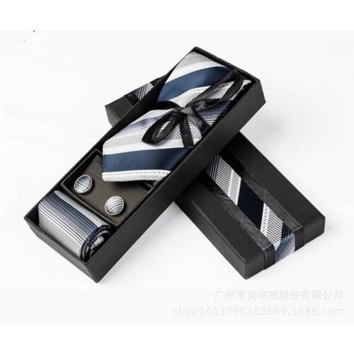 New Fashion Necktie Elegant Gentleman Ties set Wedding Birthday Party Ties set Striped Silk Gravata Slim Arrow Tie for Man Gifts